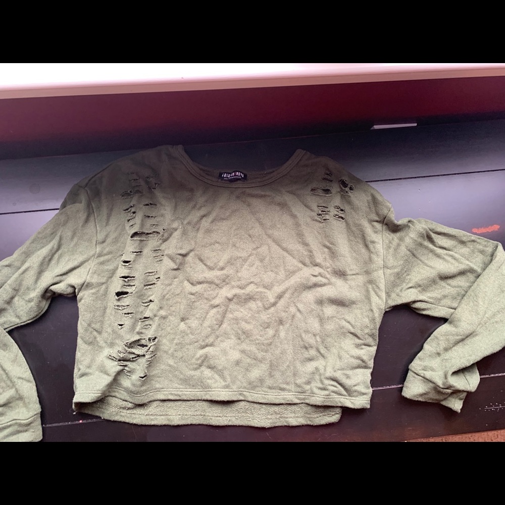 Cropped distressed sweatshirt